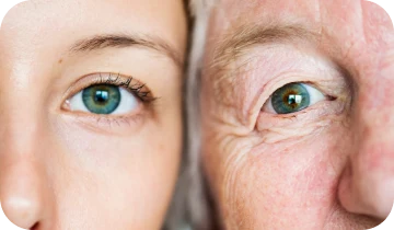 Close-up comparison of younger and older eyes